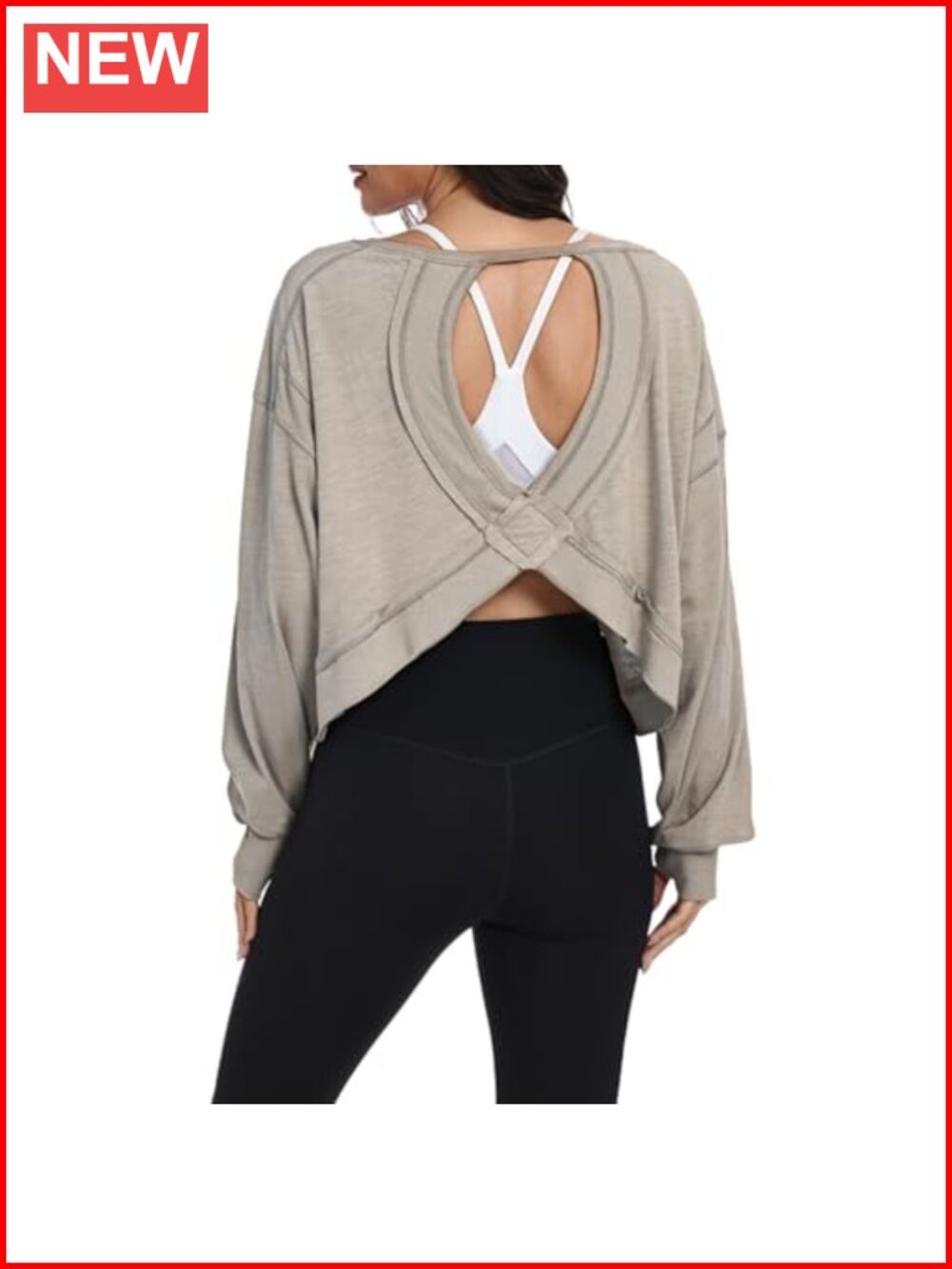 Women's 100% Cotton Open Back Long Sleeve Crop Workout Top